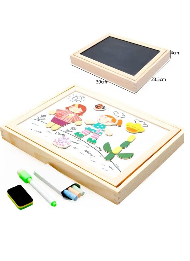 3-in-1 Wooden Easel with Magnetic Puzzle