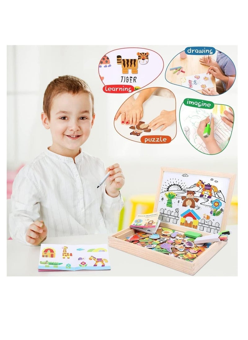 3-in-1 Wooden Easel with Magnetic Puzzle
