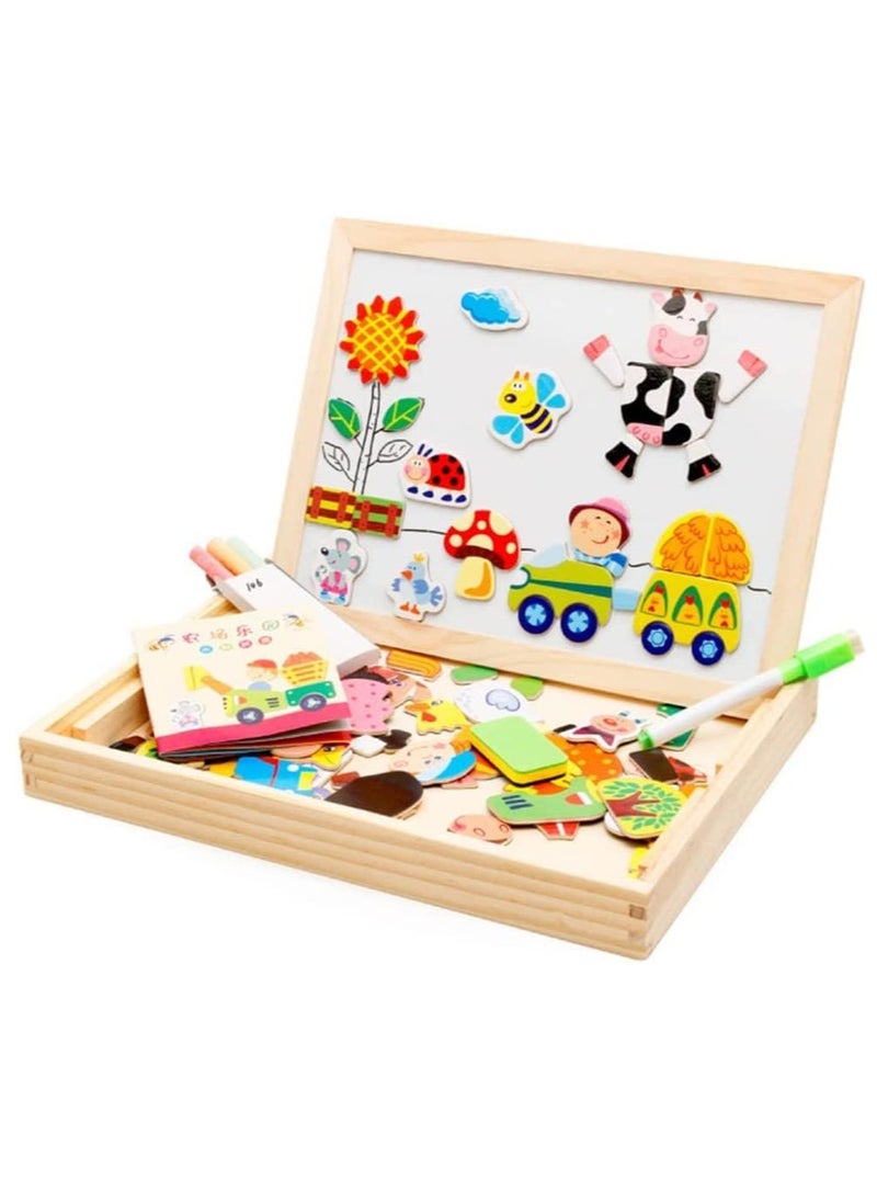 3-in-1 Wooden Easel with Magnetic Puzzle