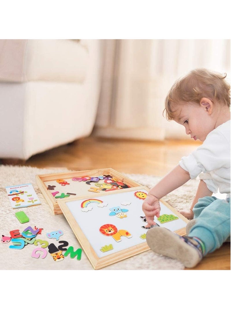 3-in-1 Wooden Easel with Magnetic Puzzle
