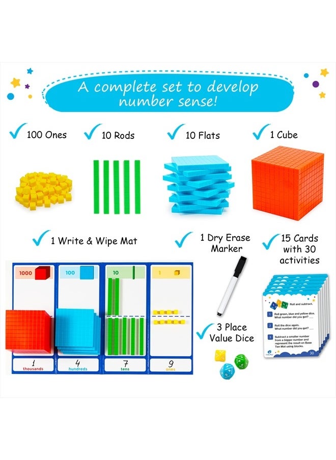 141 PCS Base Ten Blocks for Math - Math Manipulatives K-3, Unit Blocks 1st 2nd 3rd Grade, Counting Blocks - Kindergarten Set, Math Blocks Ones Tens Hundreds, Place Value Number Cubes