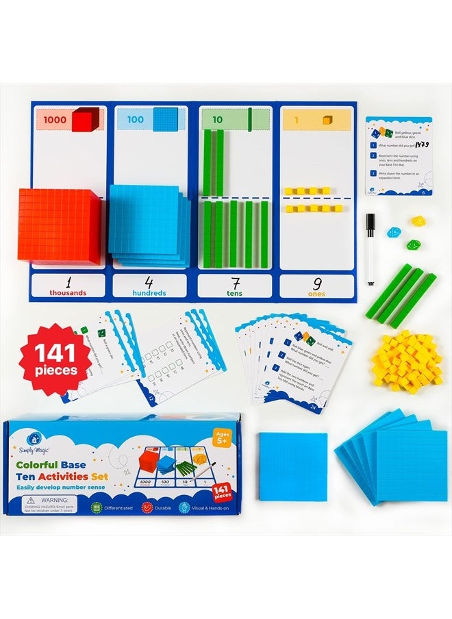 141 PCS Base Ten Blocks for Math - Math Manipulatives K-3, Unit Blocks 1st 2nd 3rd Grade, Counting Blocks - Kindergarten Set, Math Blocks Ones Tens Hundreds, Place Value Number Cubes