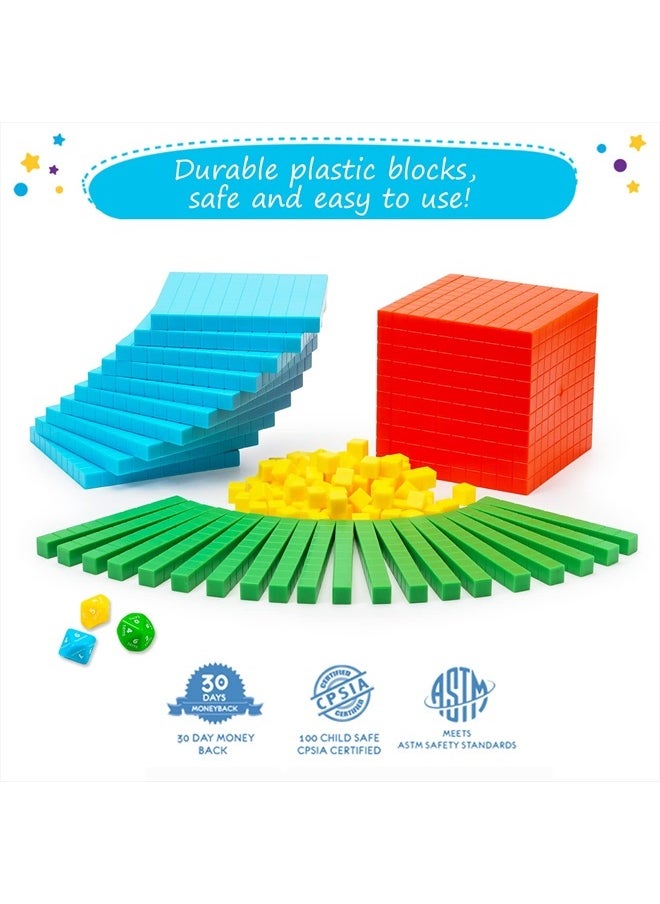 141 PCS Base Ten Blocks for Math - Math Manipulatives K-3, Unit Blocks 1st 2nd 3rd Grade, Counting Blocks - Kindergarten Set, Math Blocks Ones Tens Hundreds, Place Value Number Cubes