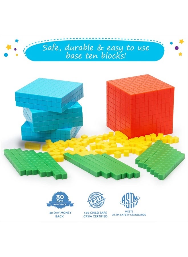 140+1 PCS Colorful Base Ten Blocks & Activities Set - Base Ten Blocks Classroom Set, Base 10 Math Manipulatives, Place Value Blocks Mat, Ones Tens Hundreds Blocks, Math Counters Cubes