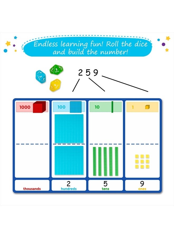 140+1 PCS Colorful Base Ten Blocks & Activities Set - Base Ten Blocks Classroom Set, Base 10 Math Manipulatives, Place Value Blocks Mat, Ones Tens Hundreds Blocks, Math Counters Cubes