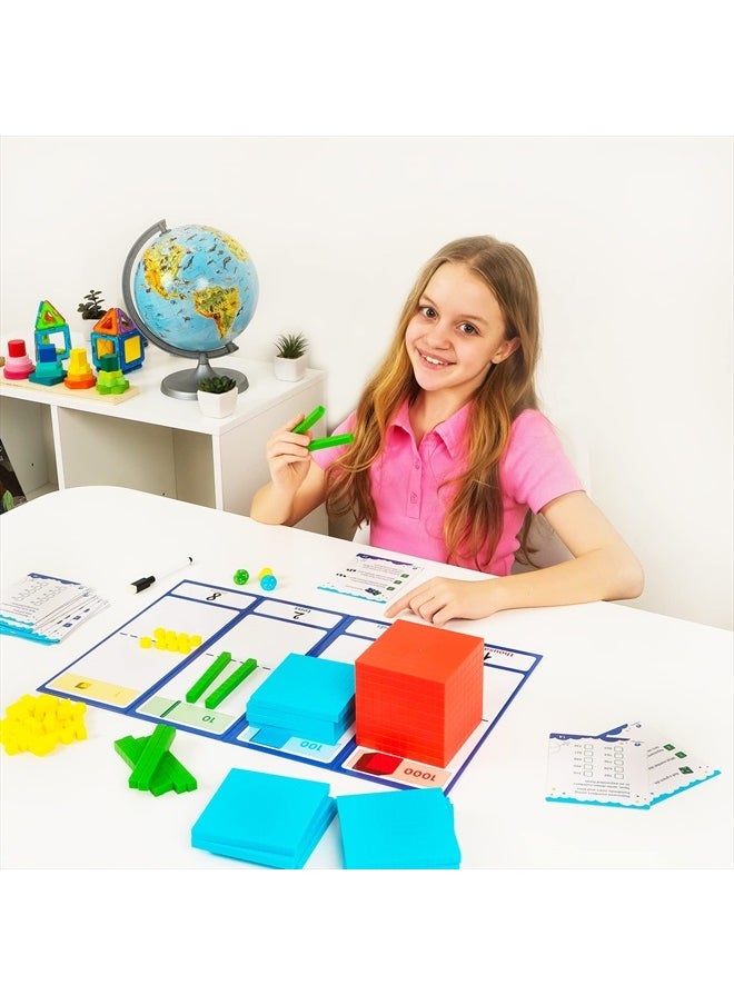 140+1 PCS Colorful Base Ten Blocks & Activities Set - Base Ten Blocks Classroom Set, Base 10 Math Manipulatives, Place Value Blocks Mat, Ones Tens Hundreds Blocks, Math Counters Cubes