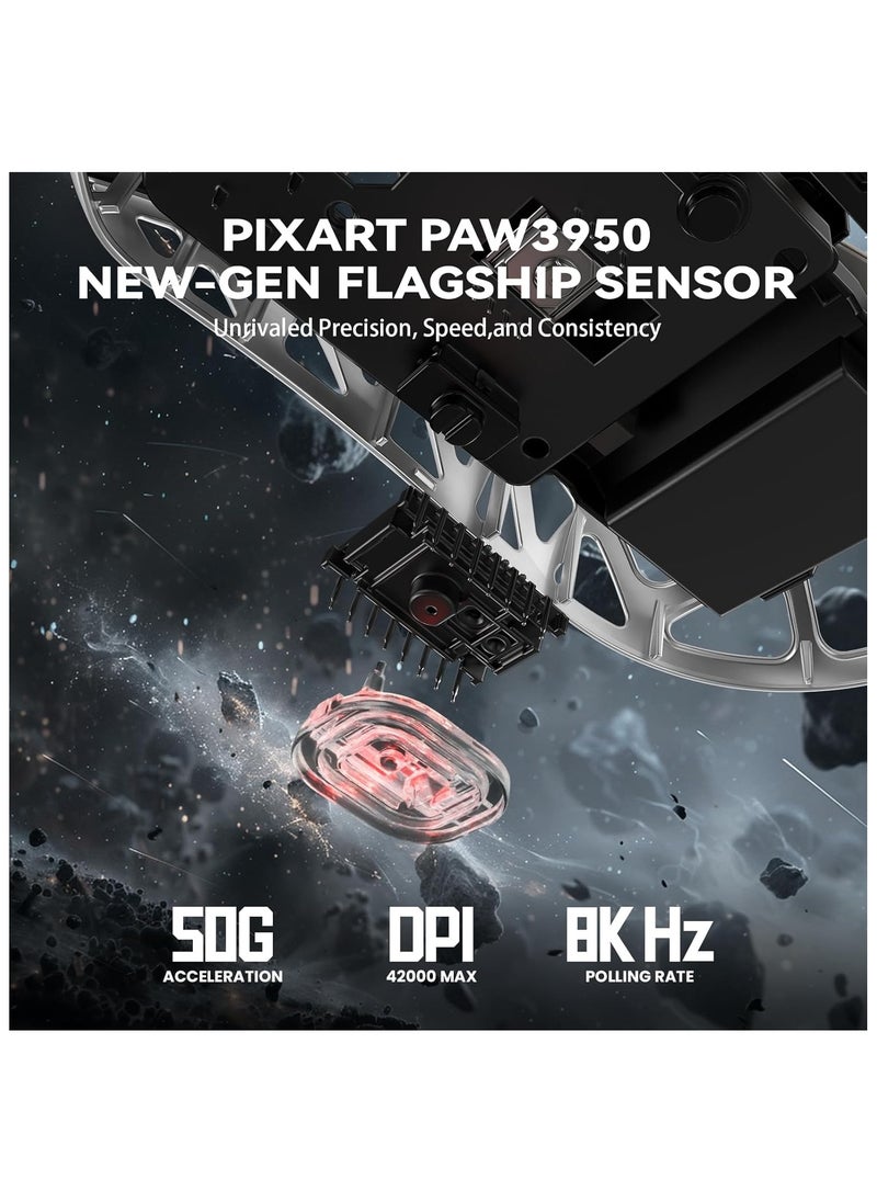 Attack Shark R2 Wireless Gaming Mouse, Superlight Magnesium Alloy, PAW3950 42000 DPI Optical Sensor, 8000Hz Polling Rate, 2.4G/BT/Wired Programmable Mice for Win Mac Gamer (White)