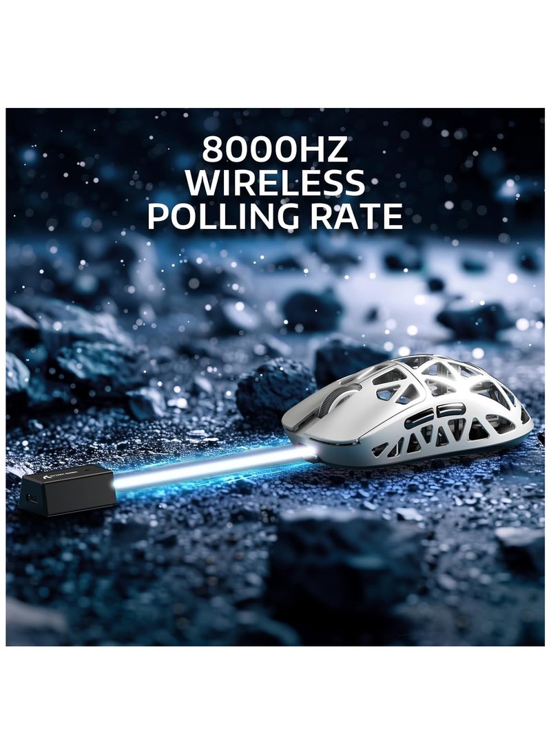 Attack Shark R2 Wireless Gaming Mouse, Superlight Magnesium Alloy, PAW3950 42000 DPI Optical Sensor, 8000Hz Polling Rate, 2.4G/BT/Wired Programmable Mice for Win Mac Gamer (White)