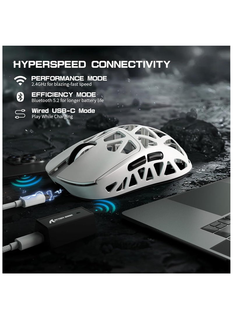 Attack Shark R2 Wireless Gaming Mouse, Superlight Magnesium Alloy, PAW3950 42000 DPI Optical Sensor, 8000Hz Polling Rate, 2.4G/BT/Wired Programmable Mice for Win Mac Gamer (White)