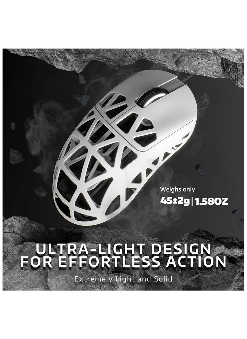 Attack Shark R2 Wireless Gaming Mouse, Superlight Magnesium Alloy, PAW3950 42000 DPI Optical Sensor, 8000Hz Polling Rate, 2.4G/BT/Wired Programmable Mice for Win Mac Gamer (White)