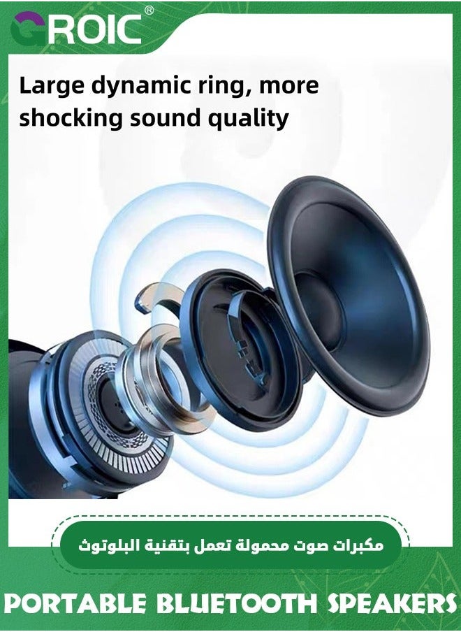 Portable Bluetooth Speakers with Colorful Lights Small Wireless Speaker Stereo Loud Sound, Lightweight Mini Gift Supports TF Card/USB/AUX for Home, Party and Outdoors