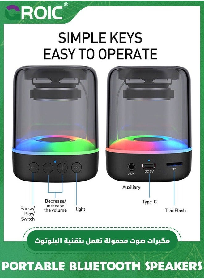 Portable Bluetooth Speakers with Colorful Lights Small Wireless Speaker Stereo Loud Sound, Lightweight Mini Gift Supports TF Card/USB/AUX for Home, Party and Outdoors