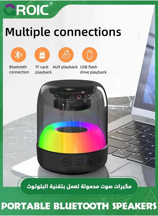 Portable Bluetooth Speakers with Colorful Lights Small Wireless Speaker Stereo Loud Sound, Lightweight Mini Gift Supports TF Card/USB/AUX for Home, Party and Outdoors
