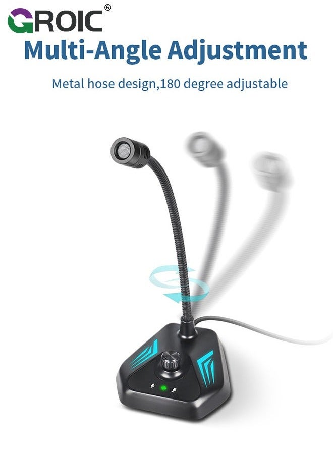 USB Computer Microphone, Microphone with Adjustable Gooseneck, Plug and Play RGB Gaming Compatible PC, Laptop, Desktop