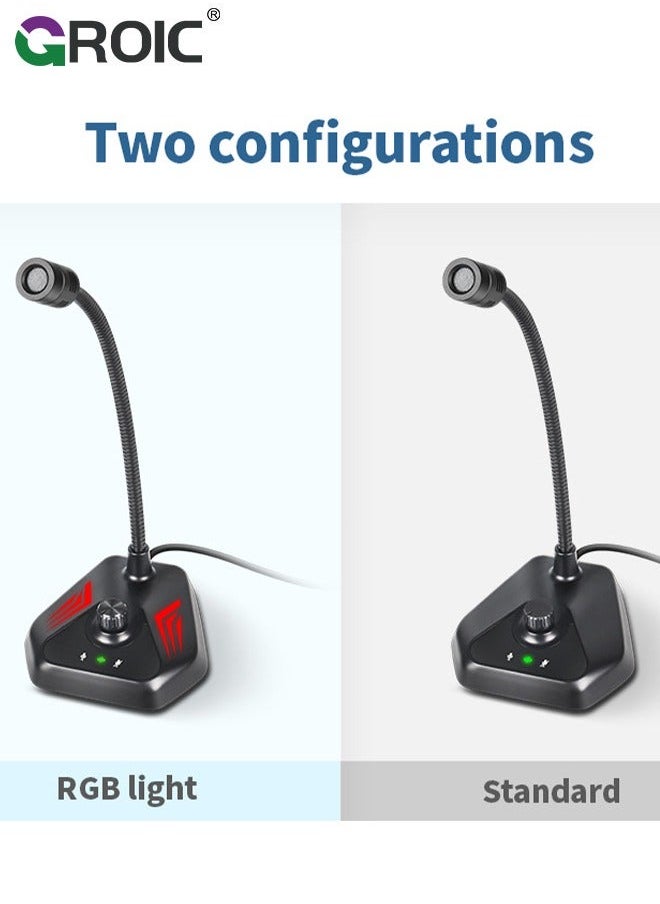USB Computer Microphone, Microphone with Adjustable Gooseneck, Plug and Play RGB Gaming Compatible PC, Laptop, Desktop