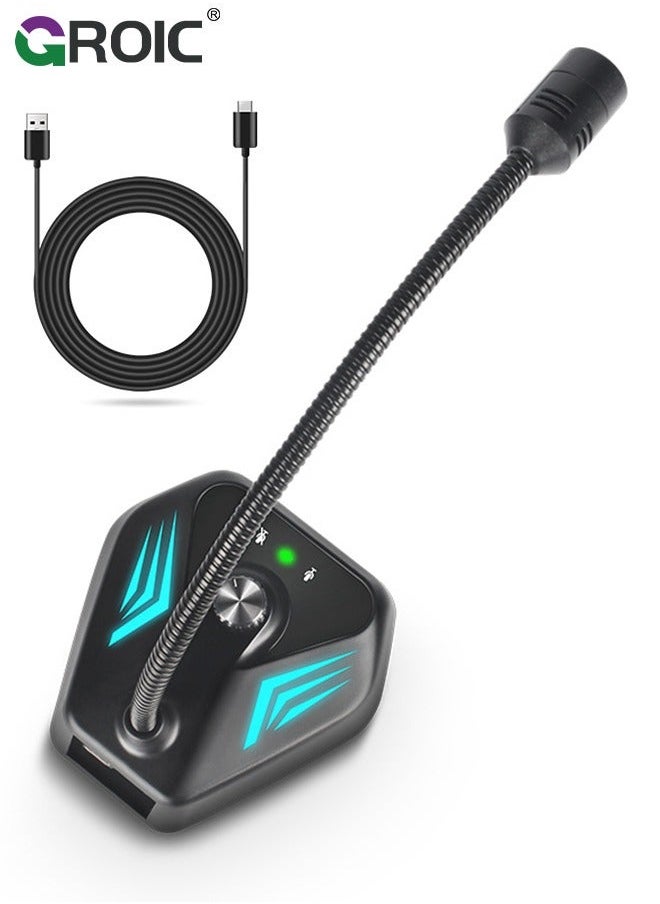 USB Computer Microphone, Microphone with Adjustable Gooseneck, Plug and Play RGB Gaming Compatible PC, Laptop, Desktop