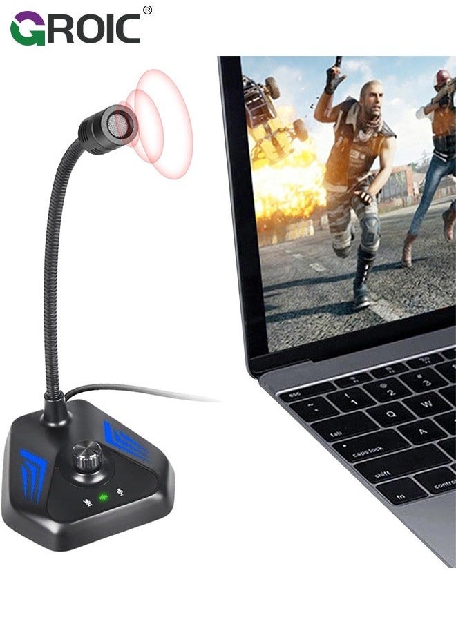 USB Computer Microphone, Microphone with Adjustable Gooseneck, Plug and Play RGB Gaming Compatible PC, Laptop, Desktop