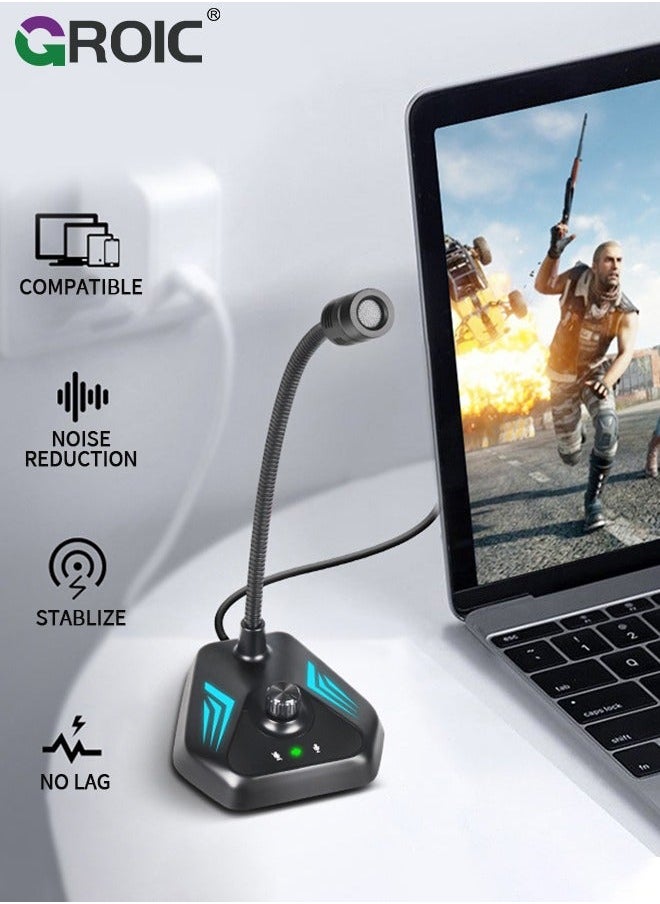 USB Computer Microphone, Microphone with Adjustable Gooseneck, Plug and Play RGB Gaming Compatible PC, Laptop, Desktop