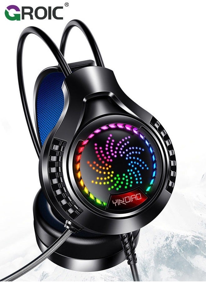 Black Wired Gaming Headset Headphones Portable Rotating Microphone 20-20KHz Net Bar Listening Music Game Head-mounted Earphone with Sound Card
