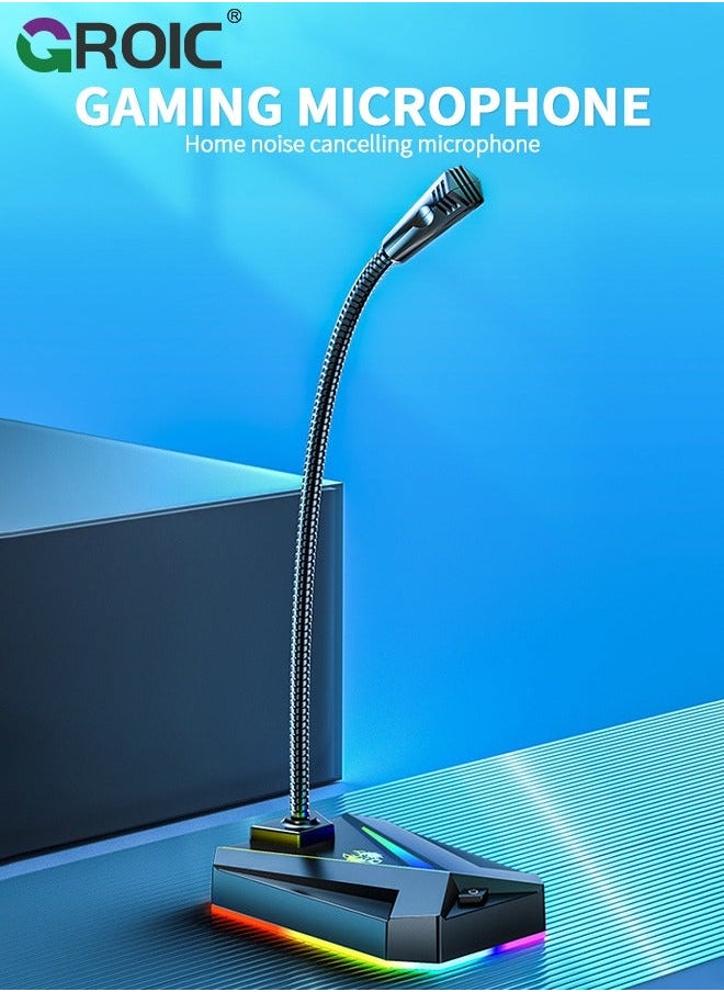 USB Computer Microphone - with RGB Rainbow for PC Laptop Desktop Mac PS4, Play & Plug Gooseneck Mic Recording Gaming, Vocal, Dictation