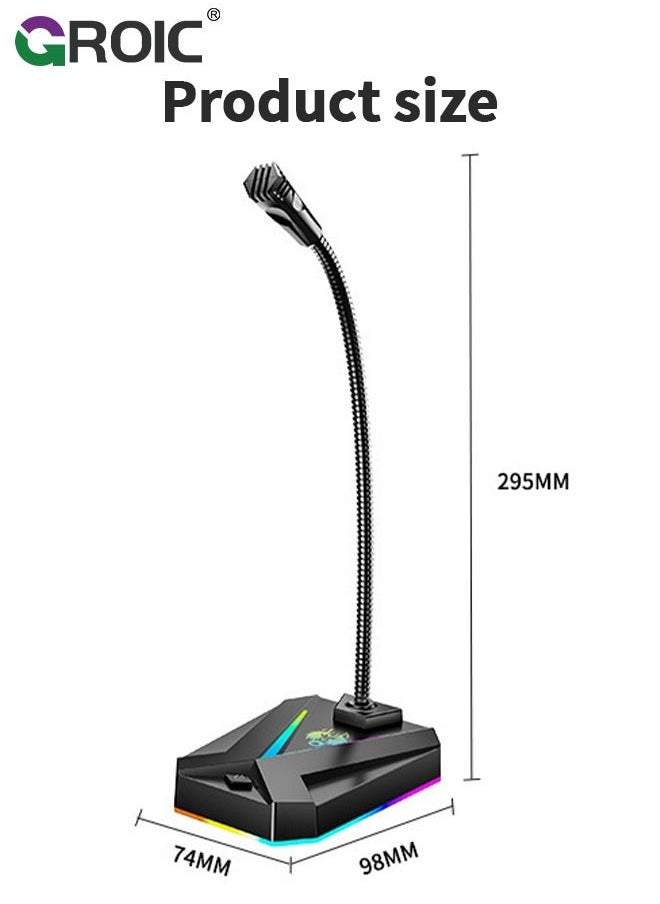 USB Computer Microphone - with RGB Rainbow for PC Laptop Desktop Mac PS4, Play & Plug Gooseneck Mic Recording Gaming, Vocal, Dictation