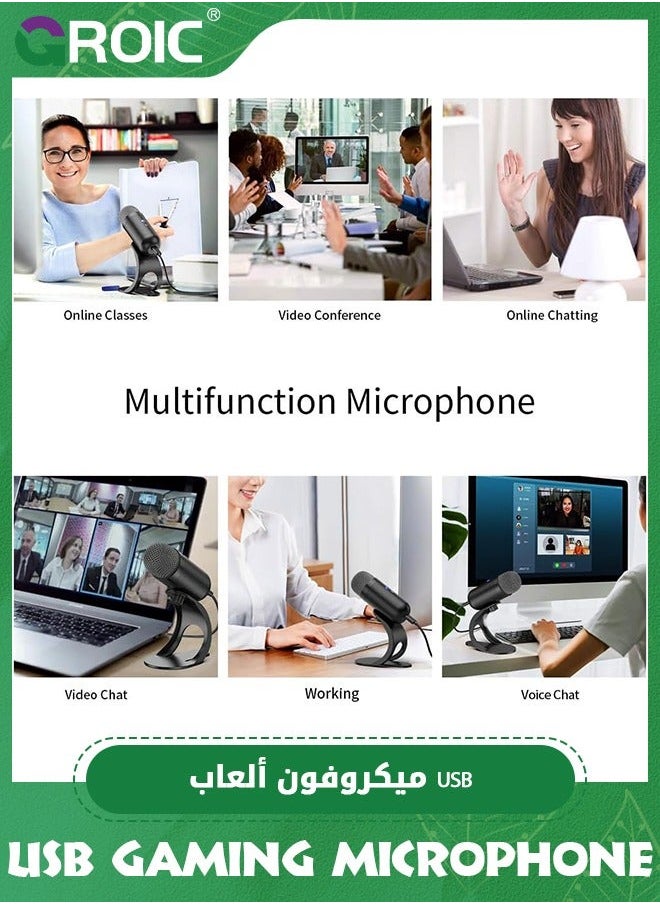 USB Computer Microphone, Podcast Mic Desktop with Mute Button for Recording Streaming, Omnidirectional Condenser, Plug&Play Stand Volume Control PC, Laptop, Mac, YouTube