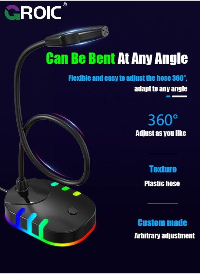 USB Computer Microphone, Plug &Play Desktop Omnidirectional Condenser PC Laptop Mic, Mute Button with LED Indicator, Compatible Windows/Mac, Ideal for YouTube, Skype, Recording, Games