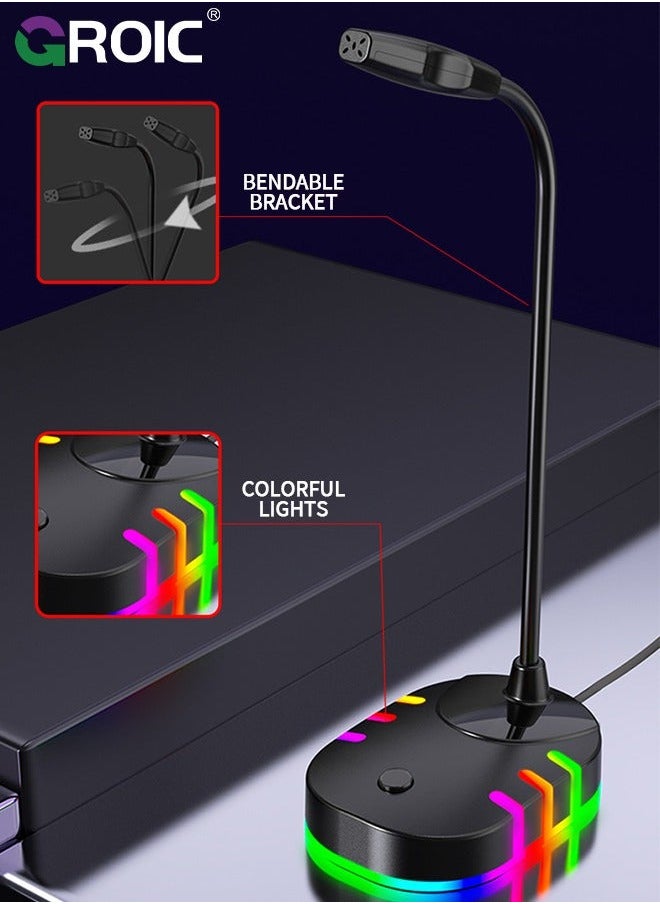 USB Computer Microphone, Plug &Play Desktop Omnidirectional Condenser PC Laptop Mic, Mute Button with LED Indicator, Compatible Windows/Mac, Ideal for YouTube, Skype, Recording, Games