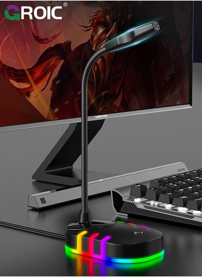 USB Computer Microphone, Plug &Play Desktop Omnidirectional Condenser PC Laptop Mic, Mute Button with LED Indicator, Compatible Windows/Mac, Ideal for YouTube, Skype, Recording, Games