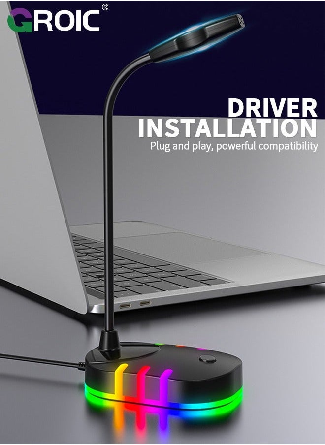 USB Computer Microphone, Plug &Play Desktop Omnidirectional Condenser PC Laptop Mic, Mute Button with LED Indicator, Compatible Windows/Mac, Ideal for YouTube, Skype, Recording, Games