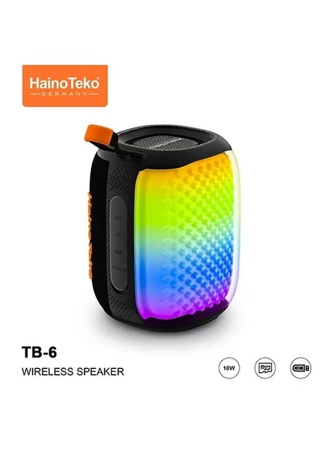 TB-6 Portable Wireless Bluetooth Speaker with RGB Lighting – 10W Output Power, Multi-Functional Button Control, Compact Design, Wireless Music Streaming, Black