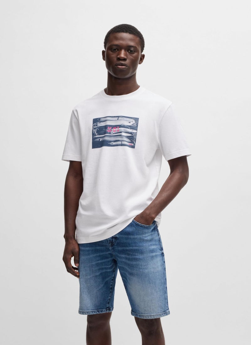 Cotton-jersey T-shirt with coordinate artwork