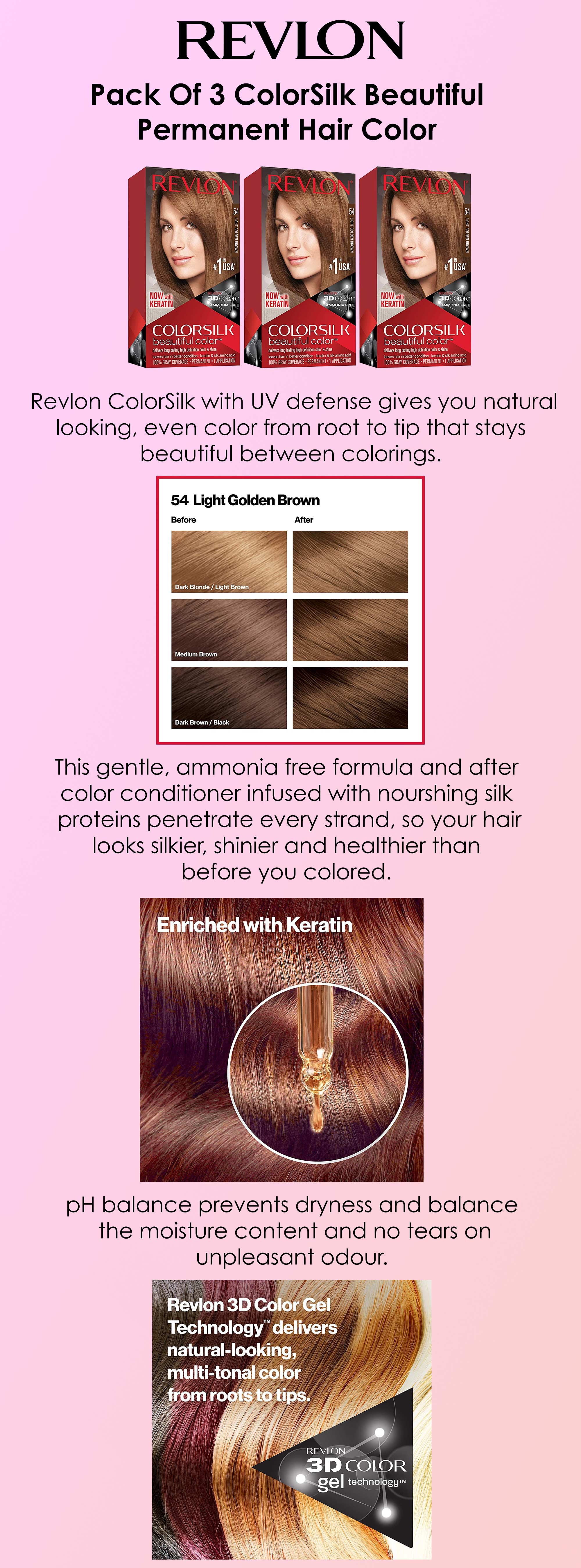 Pack Of 3 Colorsilk Beautiful Permanent Hair Color 54 Light Golden Brown