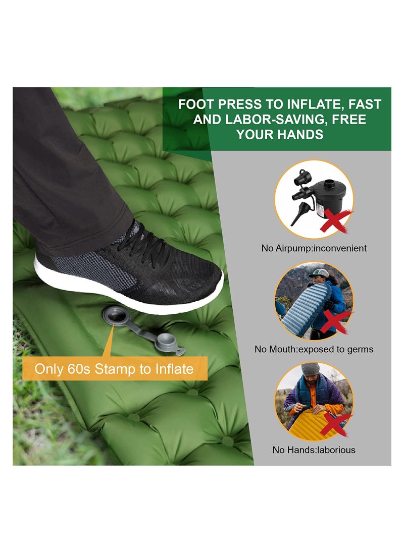 Double Sleeping Pad for Camping Inflatable 2 Person Sleeping Mat with Built-in Pump, Foot Press Ultralight Extra Thick Camping Mat with Pillow for Backpacking, Traveling, Hiking, Durable and Waterpr