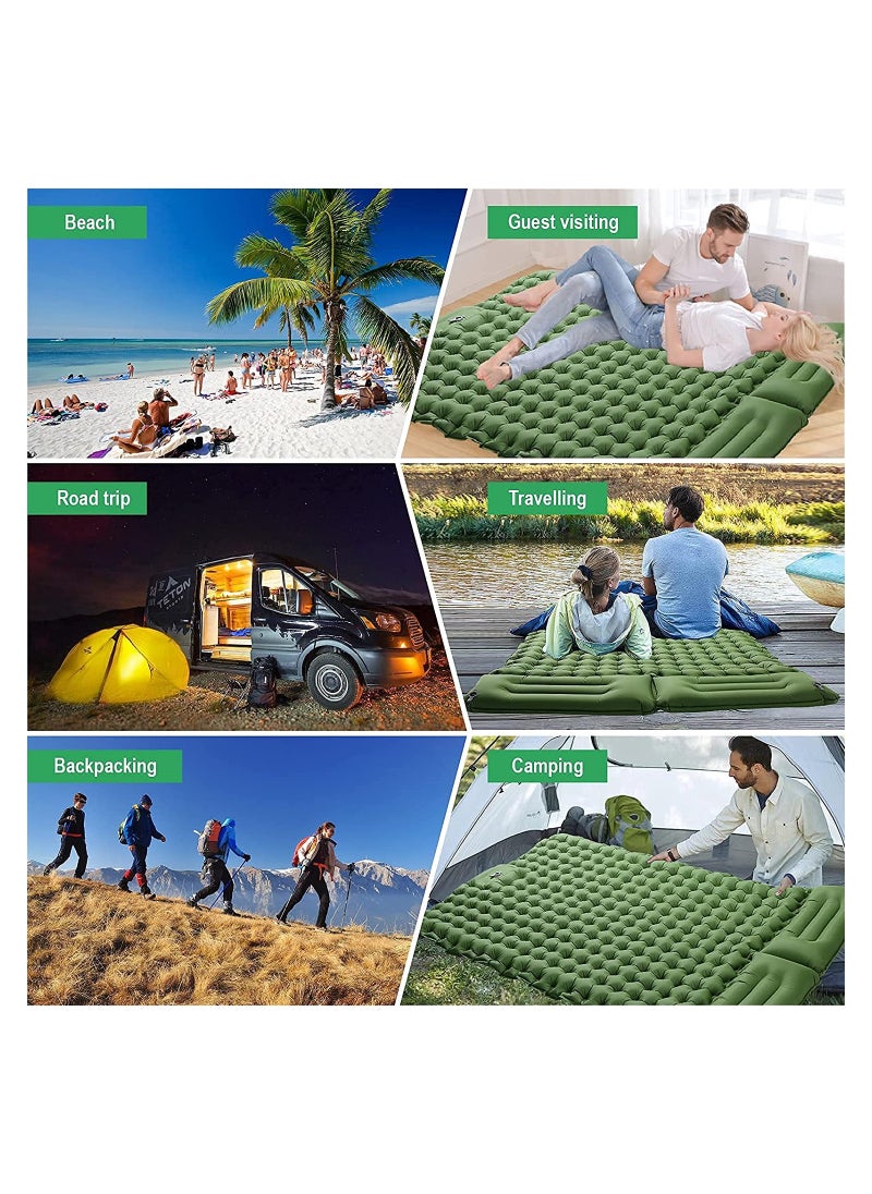 Double Sleeping Pad for Camping Inflatable 2 Person Sleeping Mat with Built-in Pump, Foot Press Ultralight Extra Thick Camping Mat with Pillow for Backpacking, Traveling, Hiking, Durable and Waterpr