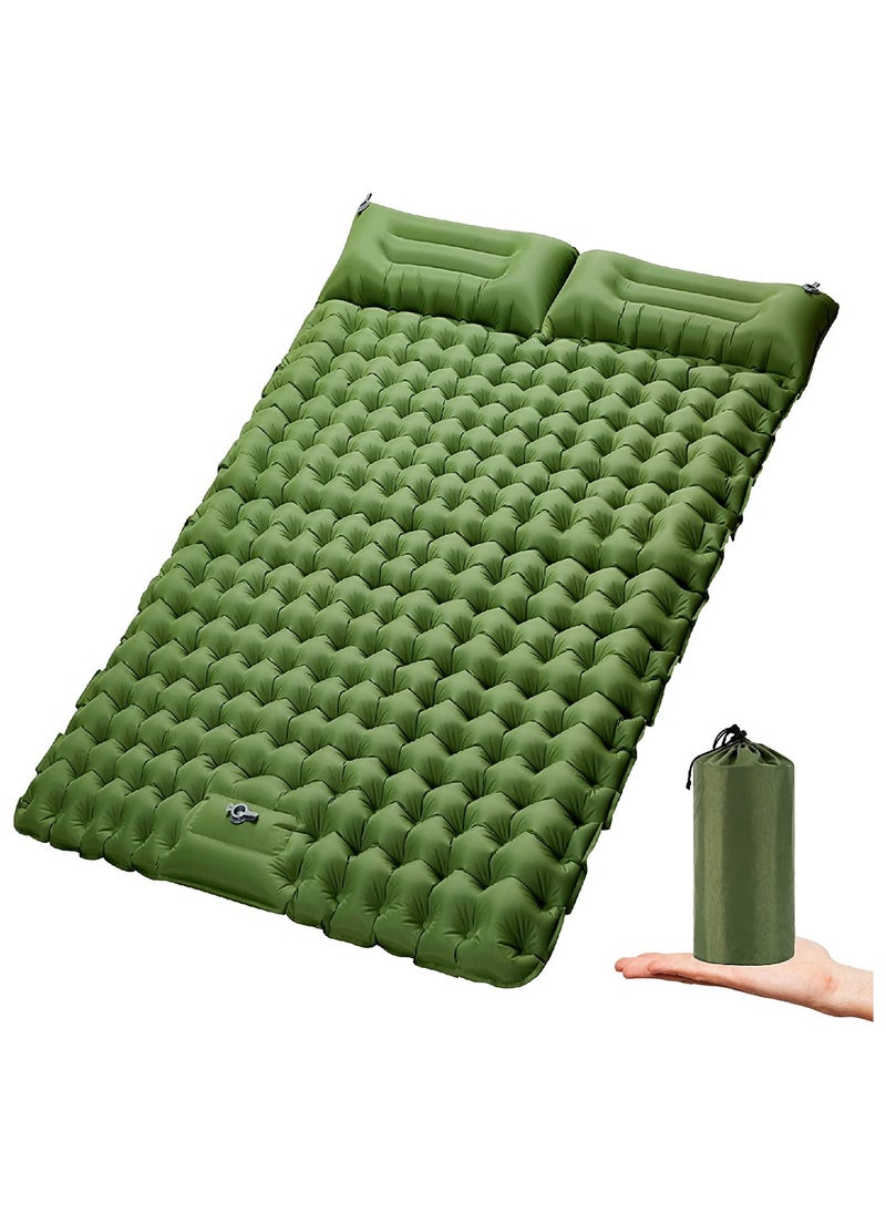Double Sleeping Pad for Camping Inflatable 2 Person Sleeping Mat with Built-in Pump, Foot Press Ultralight Extra Thick Camping Mat with Pillow for Backpacking, Traveling, Hiking, Durable and Waterpr