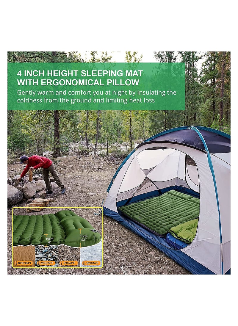 Double Sleeping Pad for Camping Inflatable 2 Person Sleeping Mat with Built-in Pump, Foot Press Ultralight Extra Thick Camping Mat with Pillow for Backpacking, Traveling, Hiking, Durable and Waterpr
