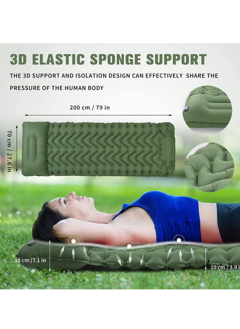 Camping Sleeping Pad, Extra Thickness 10 CM Inflatable Sleeping Mat with Pillow Built-in Pump, Compact Ultralight Waterproof Camping Air Mattress for Backpacking, Hiking, Tent, Traveling