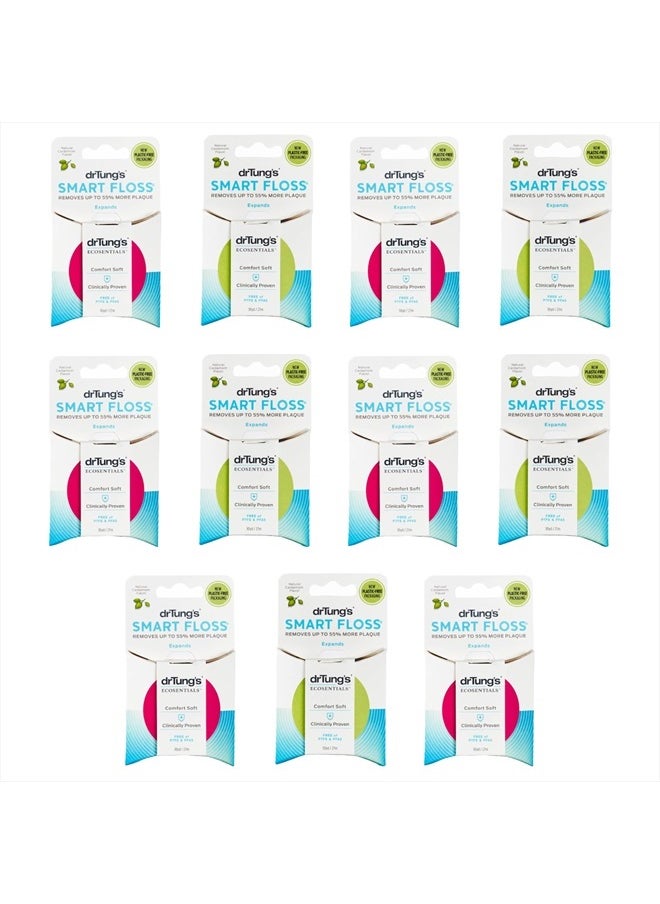 DrTung's Smart Floss - Natural Floss, PTFE & PFAS Free Floss, Gentle on Gums, Expands & Stretches, BPA Free Floss - Natural Dental Floss Cardamom Flavor (Pack of 11)