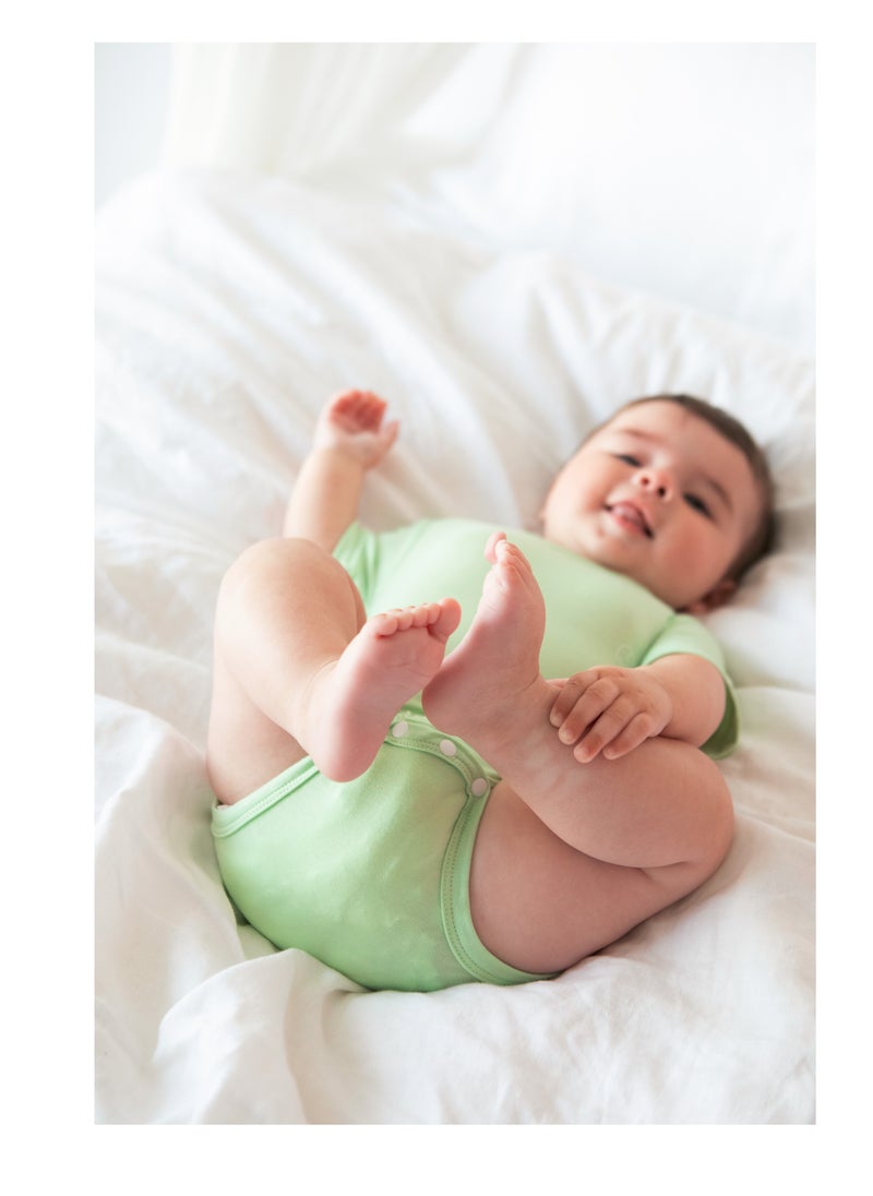 Set of 3 Organic Bamboo Spandex Bodysuit- Gift Set - Light Mint/Lemon/ White 0-3M