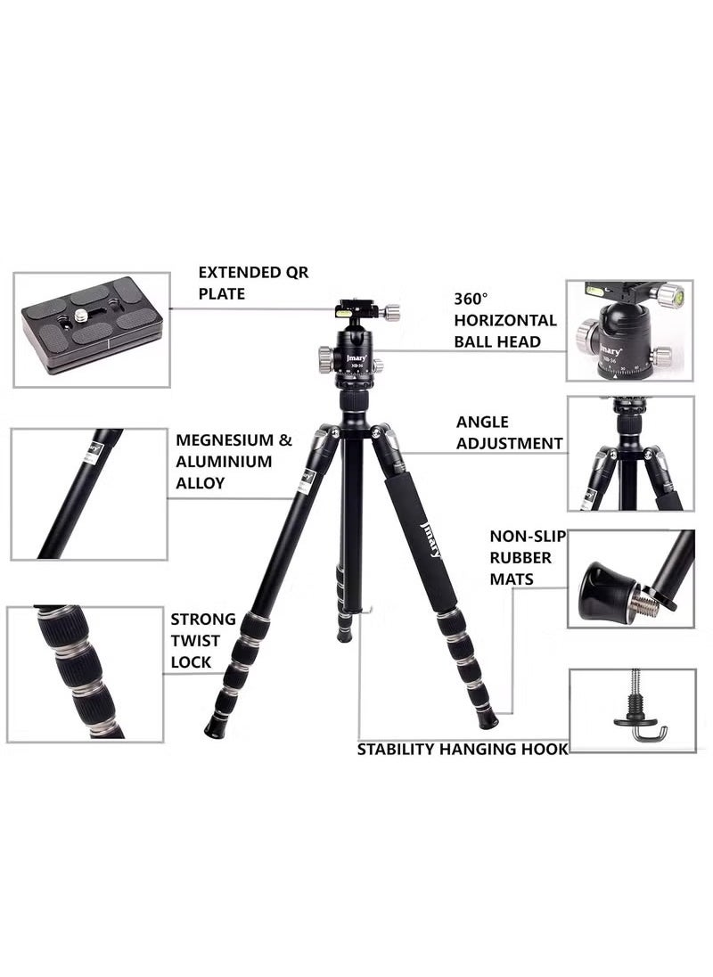 Jmary Techlife KT225+NB36-5 Feet Height Aluminium Alloy Professional Tripod and Monopod for All DSLR Cameras - Black