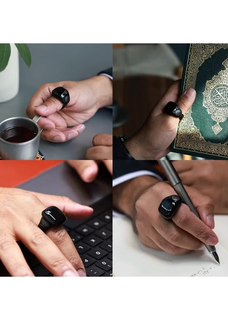 Smart Tasbih Counter Zikr Ring – Digital Tasbeeh Counter with OLED Display, App Support, Magnetic Charging, Waterproof Design, Prayer Reminder, Sleek Black – Modern Islamic Gadget for Daily Zikr & Prayer Tracking (20mm & 22mm)