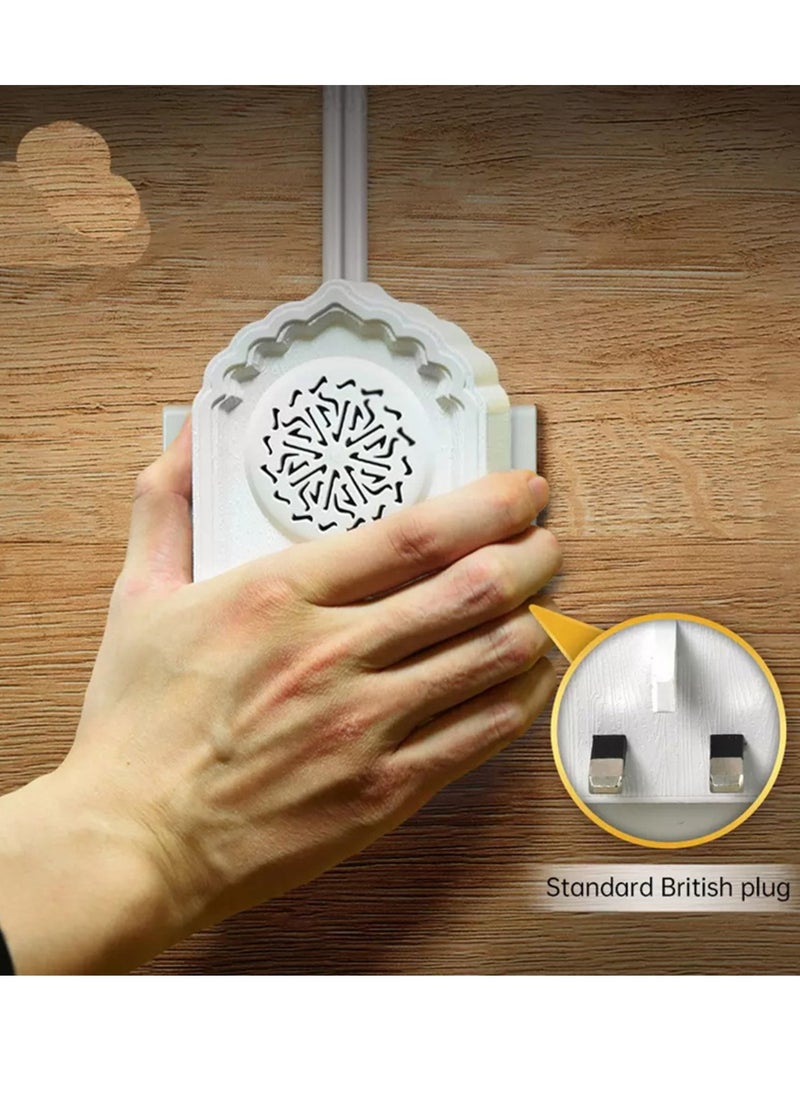 QB812 Holy Wall Speaker Bluetooth Al-Quran Light Speaker SQ669 Wireless Speaker With Night Light Quran Speaker Quran Wall Speaker 24-Hours Loop Play Back Quran Content Ruqyah ZIKIR Dua For Disease 3-Pin Wall Plug White