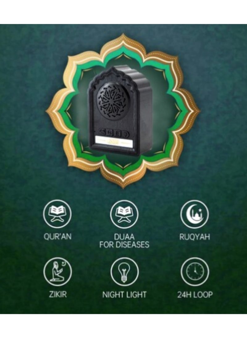 QB812 Holy Wall Speaker Bluetooth Al-Quran Light Speaker SQ669 Wireless Speaker With Night Light Quran Speaker Quran Wall Speaker 24-Hours Loop Play Back Quran Content Ruqyah ZIKIR Dua For Disease 3-Pin Wall Plug Black