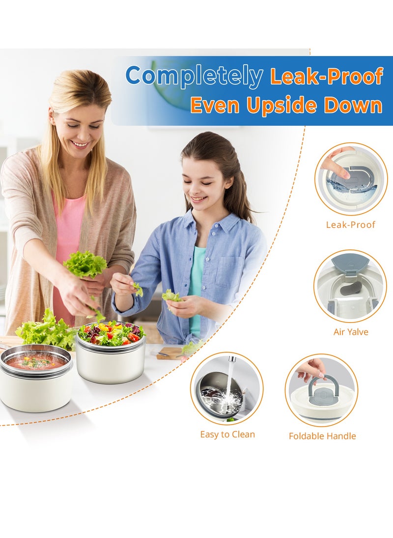 Adando Stainless Steel Lunch Box: 4 * 550ml Microwave-Safe Round Bento Box - 304 Stackable Insulated Leakproof, with Thermal Bag& Cutlery - for Adults Students Office School Picnic Camping (4 Pack)