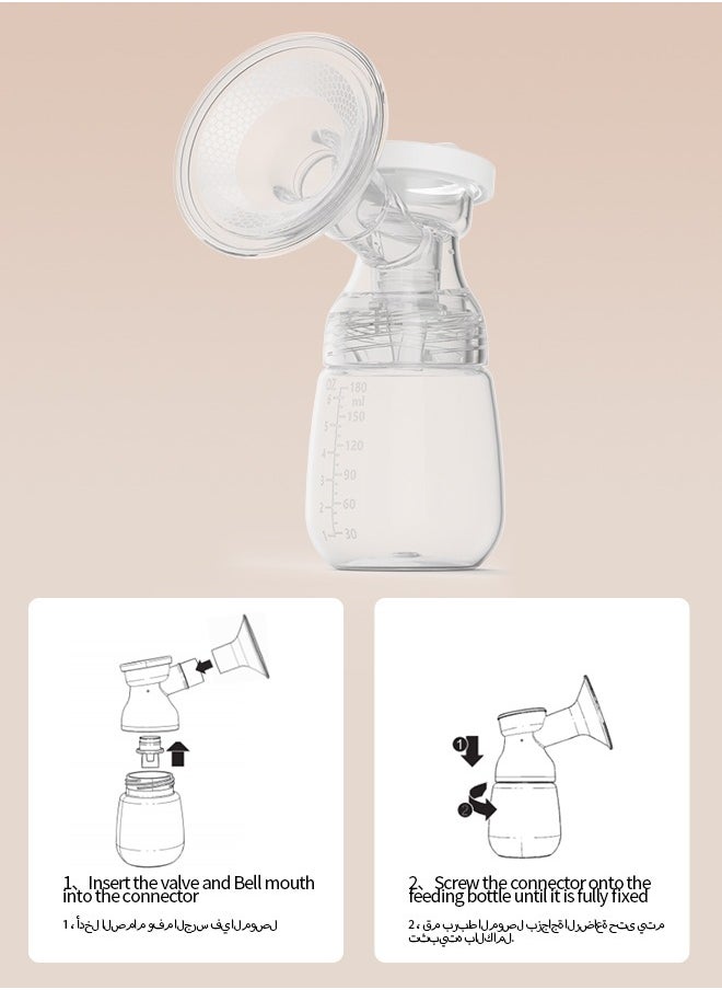 Rechargeable Electric Double Breast Pump with 4 Modes 9 Levels Quiet BPA Free 180ml * 2 Bottles and Smart LED Display  write in arbic