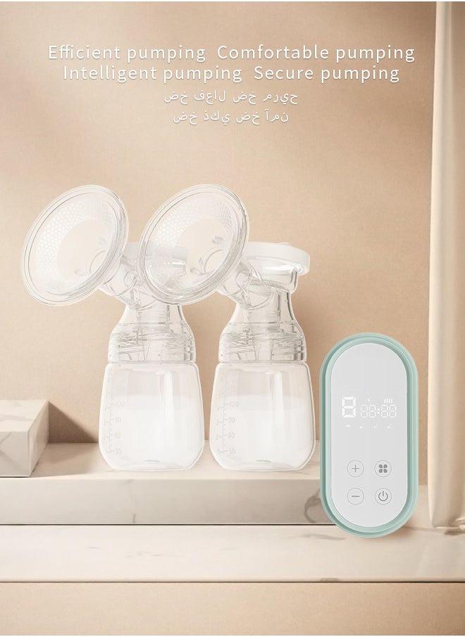 Rechargeable Electric Double Breast Pump with 4 Modes 9 Levels Quiet BPA Free 180ml * 2 Bottles and Smart LED Display  write in arbic