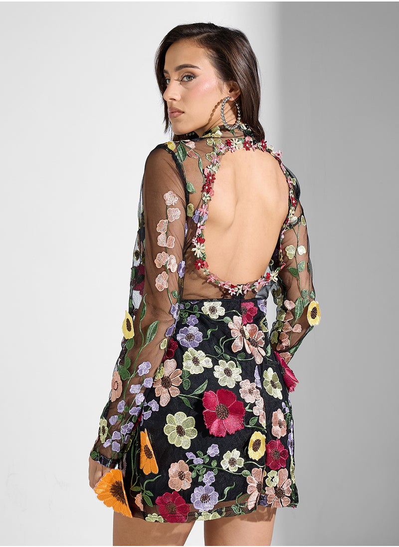 Floral Embroidered Mini Dress