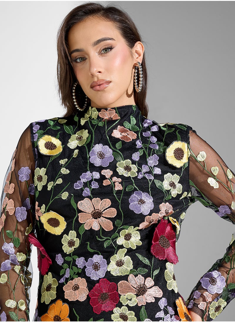 Floral Embroidered Mini Dress
