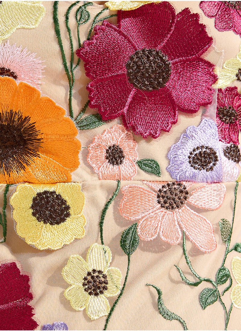 Floral Appliqué Mini Dress
